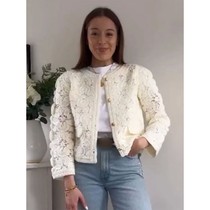 Elegant Floral Hollow Out Knitted Cardigan Women Round Neck