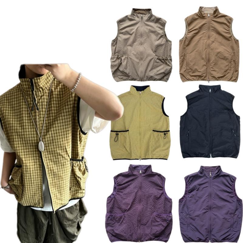 Autumn Mountain-Style Outdoor Reversible Solid Color Plaid Commuter Versatile Stand Collar Vest Unisex Casual Jacket Vest Autumn Mountain-Style Outdoor Reversible Solid Color Plaid Commuter Versatile Stand Collar Vest Unisex Casual Jacket Vest