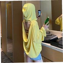 Special top for sunbathing in the dog days of summer womens backless suntan vest large size bottoming shirt long-sleeved T-shirt