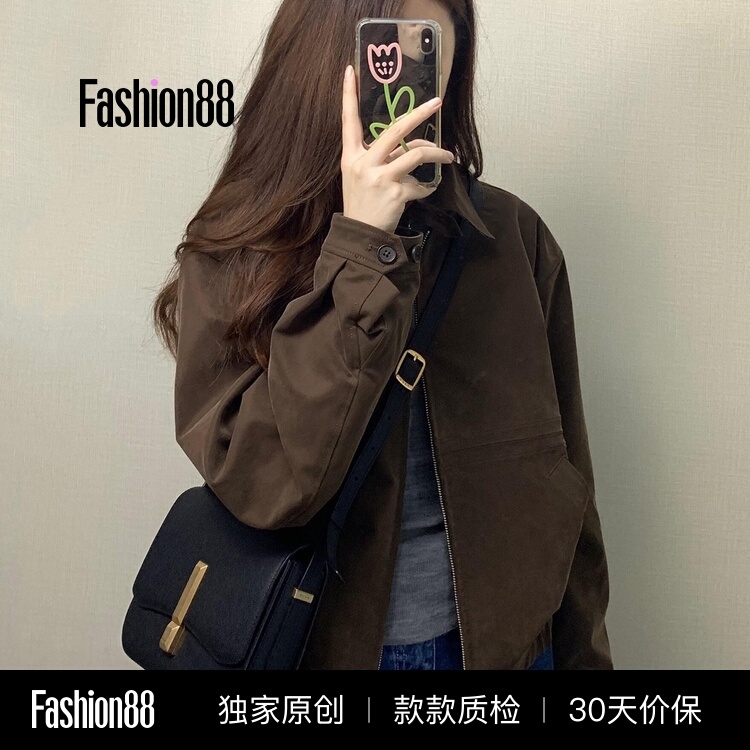 2026 Autumn New Style Coffee Color Lapel High-End Short Fashion Casual Baseball Jacket for Women 2026 Autumn New Style Coffee Color Lapel High-End Short Fashion Casual Baseball Jacket for Women