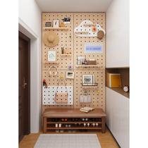 Solid wood hole board storage rack wall entry entrance wooden wall hanging board bedroom door display storage shelf