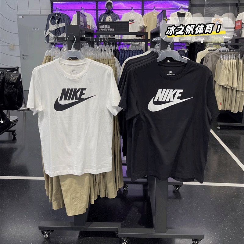 Nike Short-Sleeved Summer Pure Cotton T-Shirt New Classic Style Casual Unisex Versatile Authentic Black and White Logo Half-Sleeve Ar5005