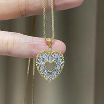 (Q Jewelry) 18k hollow heart-shaped diamond necklace