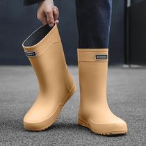 New mens rain boots mid-tube non-slip and wear-resistant rain boots kitchen work fishing waterproof rubber shoes plus velvet high tube water