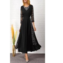 Women’s Plus Size Dress Lace Patchwork 3 4 Sleeve Pleated A