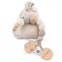 Baby Pacifier Chain Elephant Wooden Clip Geometric Crochet B