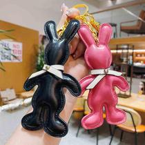 Creative PU leather bow tie rabbit key chain exquisite car key chain womens bag pendant claw machine small gift