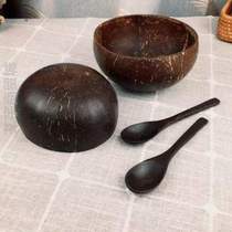 Coconut Tumble Bowl old anti-lettering Coconut Shell Coconut shell @ can bowl Kid Handeft Utensil