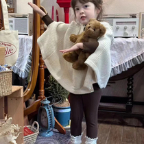 Korean childrens clothing girls shawl cloak 2024 autumn new style little girls sweater childrens warm sweater