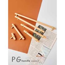 Walnut beech brass drawer handle furniture cabinet wardrobe door double hole single hole American long solid wood handle