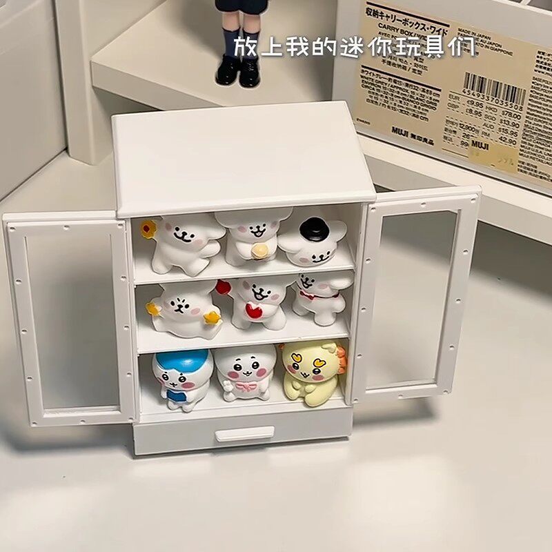Desktop storage box pain cabinet mini cute grain bar organizer display multi-layer dustproof millet figure blind box storage