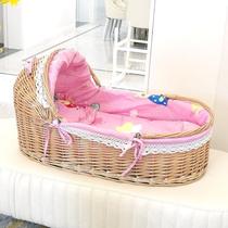Rattan bed car cradle newborn hand-held sleeping basket solid wood basket baby soothing outing bed cradle baby