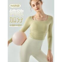 Pure desire style yoga long-sleeved womens autumn and winter semi-fixed cup spaghetti strap sports t-shirt waist side slim fitness clothing top