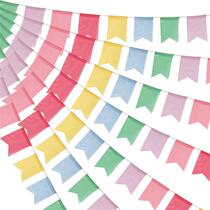 12 pieces 48 pieces colorful imitation linen five-corner hanging flags birthday Western-style wedding fishtail flags photo camping decoration string flags