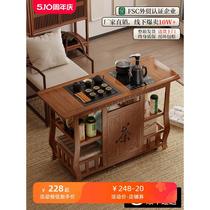 Mobile tea table home balcony coffee table solid wood small tea table Kung Fu tea set kettle integrated wheeled tea cart