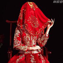Tricky red hijab wedding bride Chinese embroidery flower red Xiuhe dress hijab wedding wedding hijab scarf