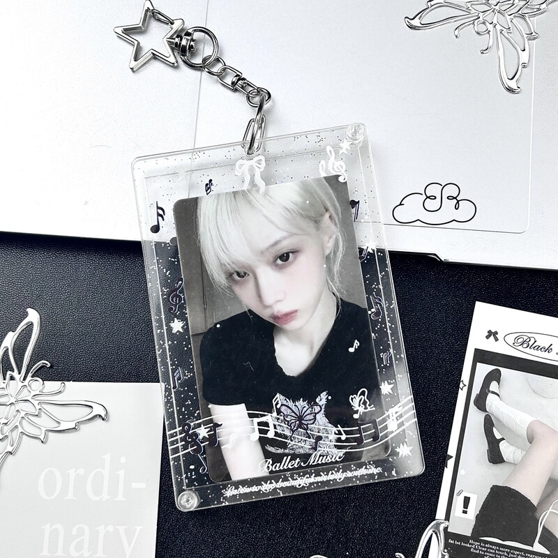 Musical Note Butterfly 3inch Acrylic Card Brick Fan Idol Photo Card Meal Card Black and White Beauty Storage Display Pendant ins