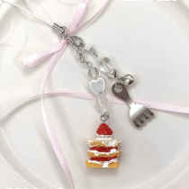 (Small cake) Beaded handmade small dessert cake metal small fork pendant ccd card book mobile phone chain ins