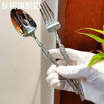 High-looking 304 stainless steel spoons and forks household long-handled eating spoons restaurant hammered steak knives main table spoons