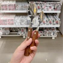 Ins style textured fork spoon retro rosewood wooden western spoon steak fork stainless steel dessert spoon