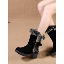 Genuine leather snow boots for women winter boots short boots warm cotton shoes velvet thickened thick sole womens boots mid-calf boots Martin boots