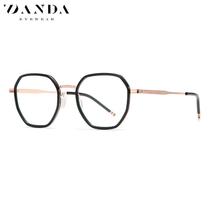 New anti-blue light glasses for women fashionable polygonal flat mirrors TJ821 ultra-light TR metal hybrid myopia glasses frame