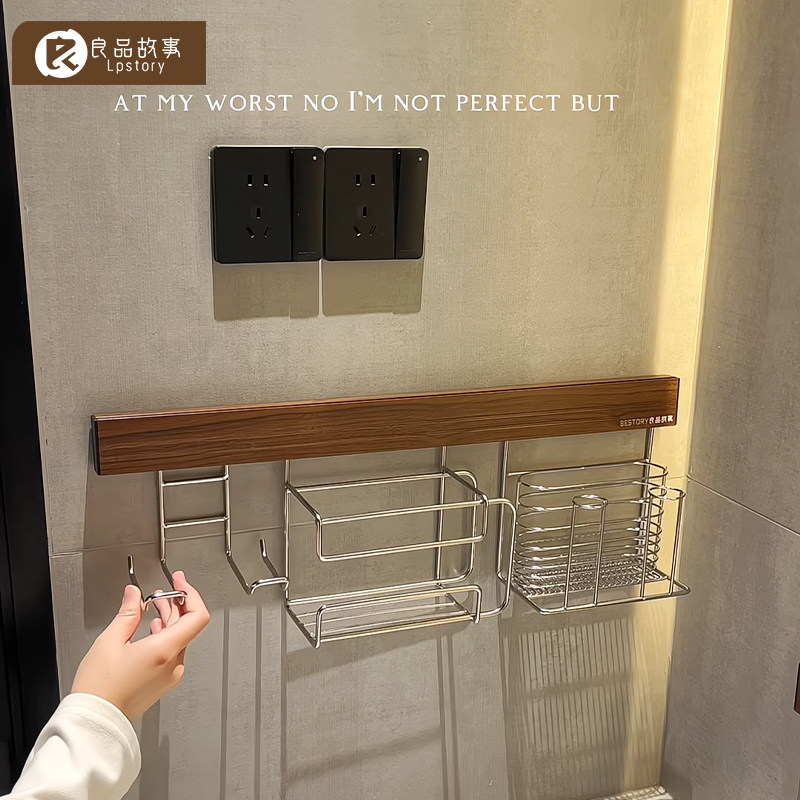 Настенная полка для туалетного столика Liangpin story bathroom из нержавеющей стали с артефактом для хранения в средневековом стиле Изображение 1