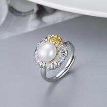 European and American S925 silver fashionable freshwater pearl ring for women with diamond color separation craft ring DIY accessories