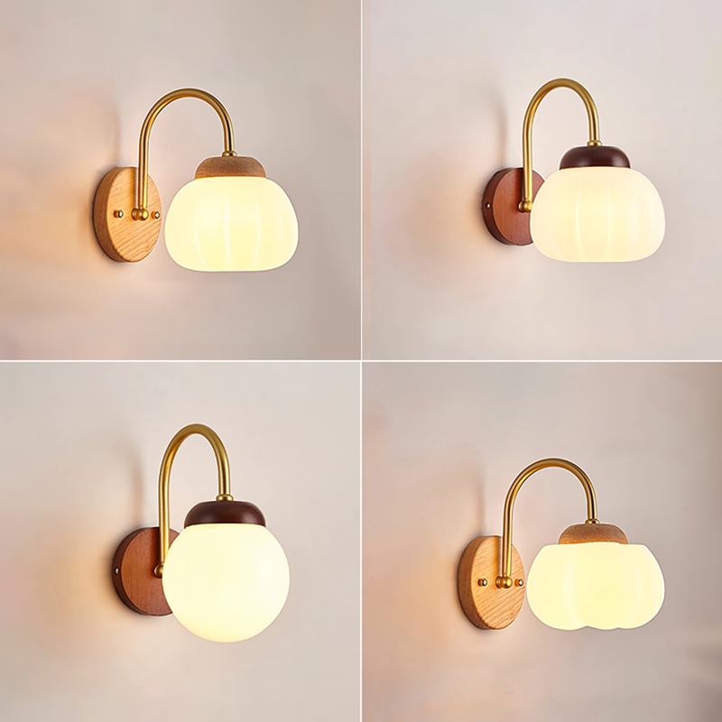 Nordic New Style Solid Wood Dust-Proof Japanese Kapok Bedroom Bedside Background Wall Simple Creative Hallway Staircase Wall Lamp