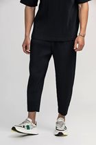 Miyake Pleated Straight Pants Men Clothing Black Pencil Crop