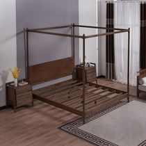 New Chinese style solid wood walnut color bed old elm double bed canopy bed antique Babu bed bed and breakfast classical furniture