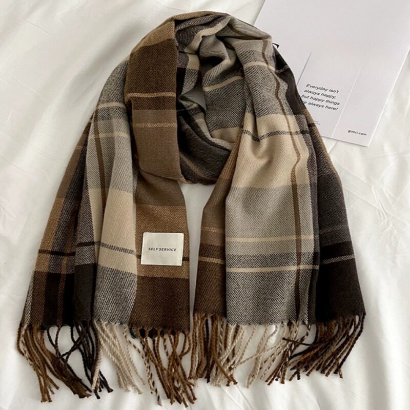 New Autumn/Winter British College Style Faux Cashmere Scarf for Women, Versatile, Couple, Student, Warm Plaid Neck Warmer for Men