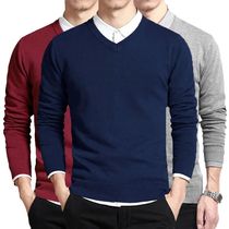 Cotton Sweater Men Long Sleeve Pullovers Outwear Man V Neck