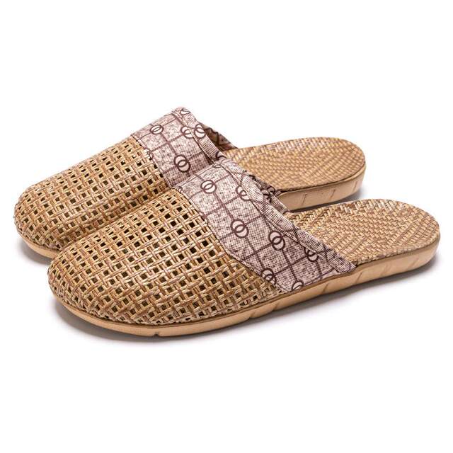 Elderly non-slip slippers Baotou men's indoor home handmade rattan straw woven linen woven sandals and slippers couple shoes
