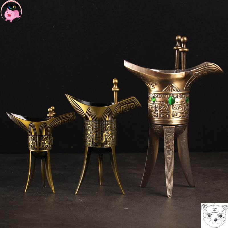 古七宝高杯 古代酒杯帝王杯三角三国爵杯父辛爵古代酒杯婚礼道具秦朝酒杯-淘宝网