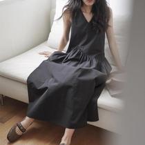 2024 French style v-neck vest dress for women summer new black high-waisted sleeveless skirt