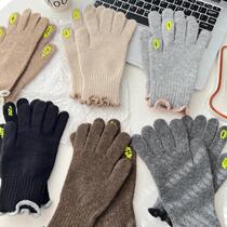 Christmas red green luminous fingerless gloves for women in winter with wool to keep warm for cycling and cycling students to prevent cold wool