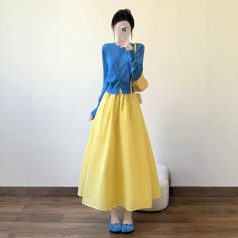 Unique and Beautiful Dopamine Casual Suit for Women in Autumn, White-Enhancing Klein Blue Knitted Top and Long Skirt Two-Piece Set Unique and Beautiful Dopamine Casual Suit for Women in Autumn, White-Enhancing Klein Blue Knitted Top and Long Skirt Two-Piece Set