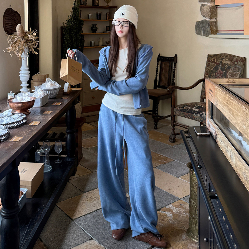 Lazy and Relaxed Casual Suit for Women 2026 Autumn and Winter New Style Girly Hooded Sweatshirt Wide-Leg Pants Two-Piece Set Lazy and Relaxed Casual Suit for Women 2026 Autumn and Winter New Style Girly Hooded Sweatshirt Wide-Leg Pants Two-Piece Set