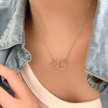 s925 sterling silver square double buckle necklace for women 2022 new trendy niche design simple texture Korean style necklace