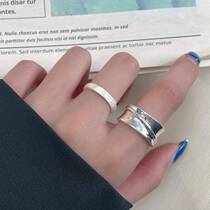 Korean version S925 sterling silver irregular frosted open ring ins trend niche simple versatile retro student ring