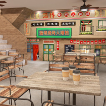 Internet celebrity Zibo barbecue restaurant wallpaper 8090s hot pot snack bar food stall retro roadside wallpaper