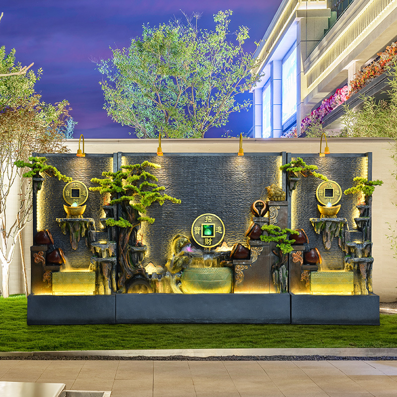 Large Rockery Curtain Wall Hotel Villa Courtyard Outdoor Partition Screen Water Feature Balcony Mountain Stream Floor-Standing Ornament