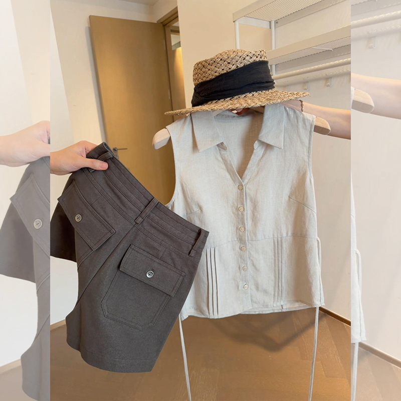 French-Style High-End Sleeveless Shirt for Women, Summer Thin Outerwear, Racerback Camisole, Polo Collar Top