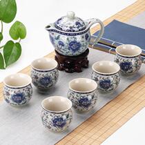 High-end new insulated Kung Fu tea set household ceramic tea cup teapot tea tray simple modern Chinese blue and white