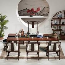 High-end new Chinese style flowing water tea table and chair combination Zen landscape solid wood Kung Fu tea table tea room leisure antique fish farming