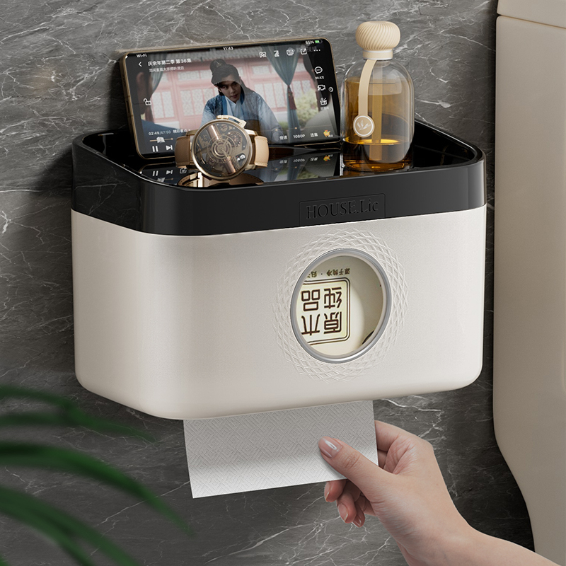 Bathroom Tissue Box Wall-Mounted, No-Drill, Waterproof Storage Rack for Bathroom, Toilet Paper Roll Holder, Toilet Paper Box