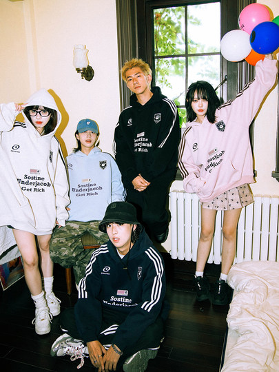 Sostine'Side Stripe Retro Beauty' National Trend Autumn and Winter Hooded Sweatshirt for Men and Couples