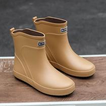 ] Rain boots for men mid-length non-slip waterproof shoes short-length fashionable outer wear fishing shoes car washing kitchen work thick sole rubber