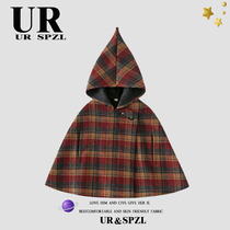 URSPZL girls early autumn coat double-sided woolen warm shawl children little girl plaid cloak autumn and winter clothing